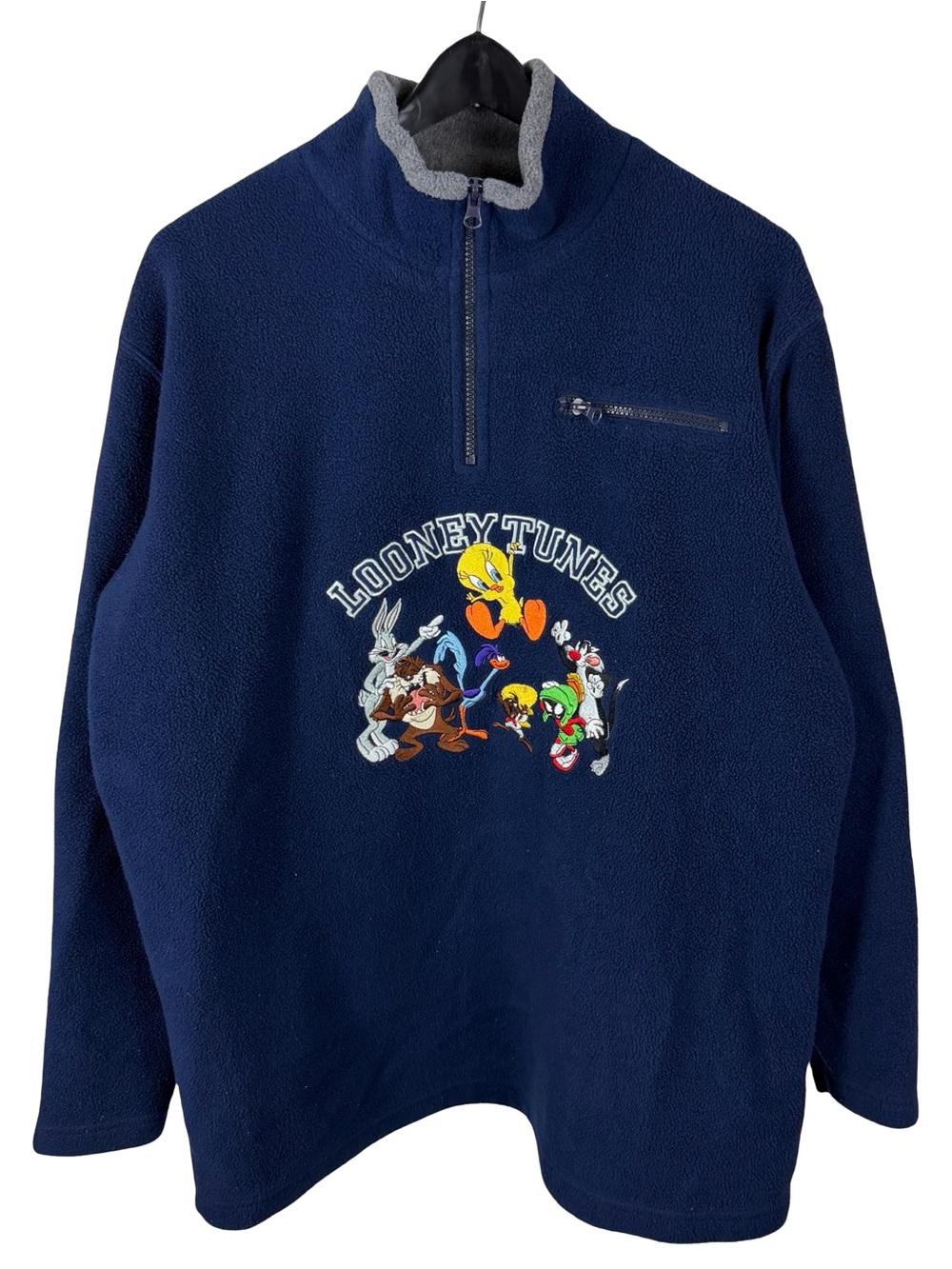 Vintage 90s Warner Bros Looney Tunes Embroidered Fleece Jacket Size L